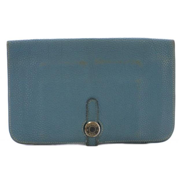 【中古】エルメス HERMES ドゴン デュオ ブルージーン 長財布 二つ折り □G刻印 レザー 青 ブルー /YT ■OH