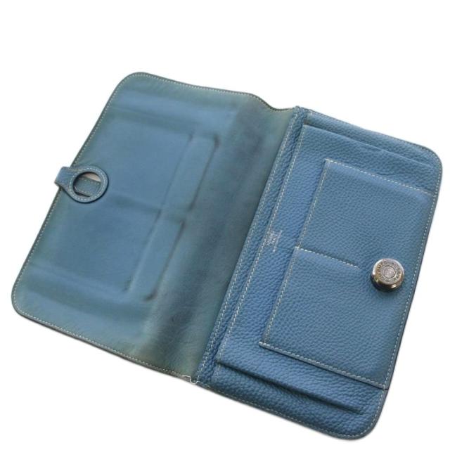 【中古】エルメス HERMES ドゴン デュオ ブルージーン 長財布 二つ折り □G刻印 レザー 青 ブルー /YT ■OH_2