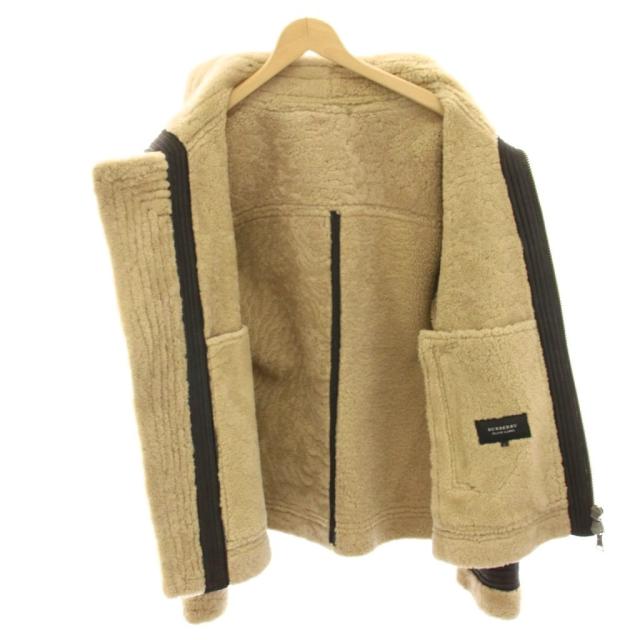 【中古】バーバリーブラックレーベル レザージャケット 上着 L 黒 ブラック ベージュ ボア襟 無地 BMP25-323-58 /HN_2
