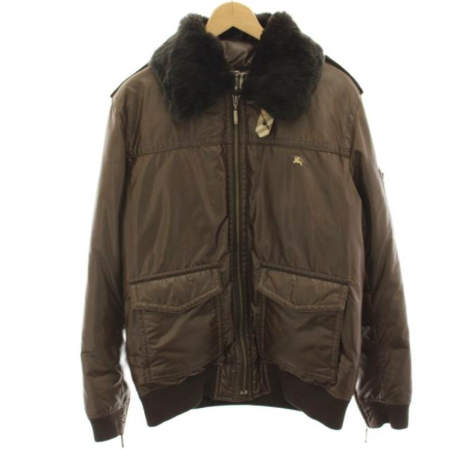 【中古】バーバリーブラックレーベル BURBERRY BLACK LABEL ダウンジャケット 上着 L 茶 ブラウン ファー襟