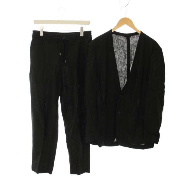 【中古】ジョセフ JOSEPH 23AW シングルスーツ 上下 ノーカラージャケット パンツ リネン 麻 48 黒 ブラック