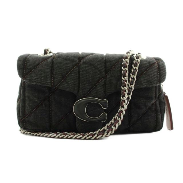 【中古】コーチ COACH タビー ショルダーバッグ キルティング ロゴ チェーン 黒 ブラック CR701 /AN78 レディース