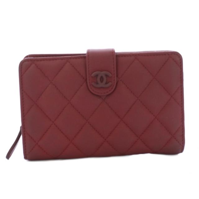 【中古】シャネル CHANEL マトラッセ ラムスキン 二つ折り財布 ココマーク ボルドー 15番台 /KH ■OH レディース