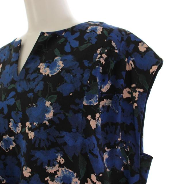 【中古】イエナ IENA 24SS ボタニカルフレンチスリーブワンピース ロング 花柄 36 紺 レディース