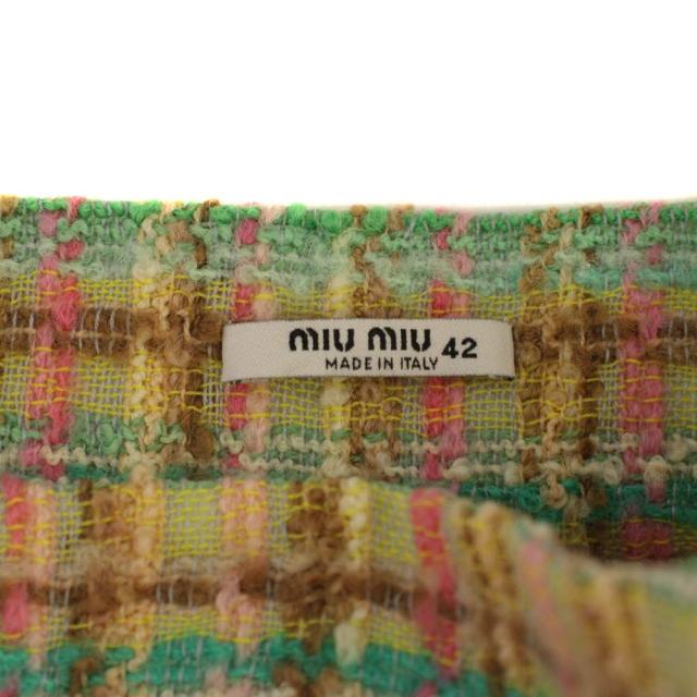 【中古】ミュウミュウ miumiu 台形スカート ミニ丈 チェック柄 ウール モヘヤ 42 マルチカラー レディース_2