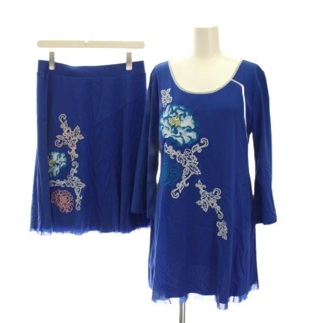 【中古】ヴィヴィアンタム VIVIENNE TAM セットアップ 上下 チュニック カットソー 七分袖 花刺繍 ひざ丈 スカート