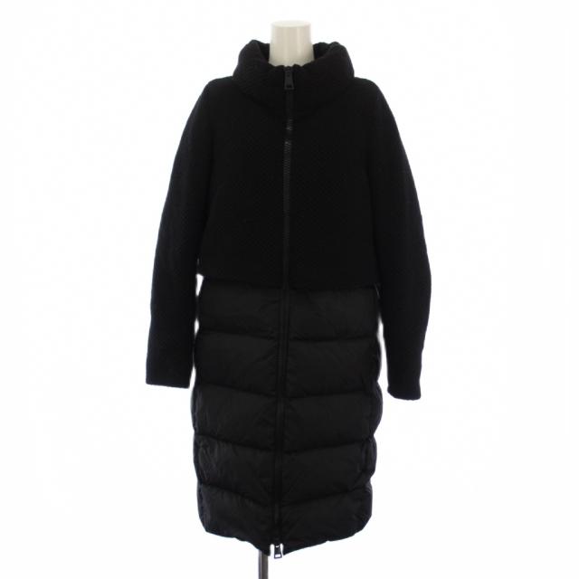 【中古】ヘルノ HERNO ダウンコート ロング ジップアップ 切替 ウール ナイロン 40 黒 レディース