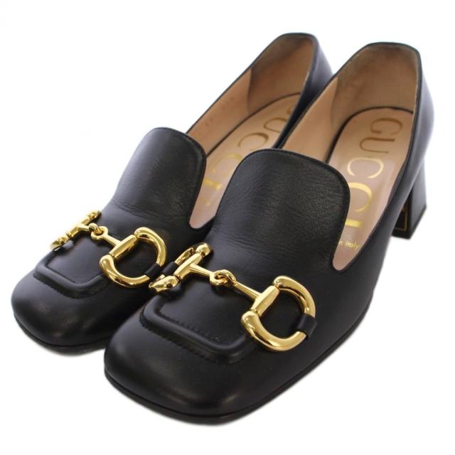 【中古】グッチ GUCCI MALAGA KID NERO ホースビット ローファー シューズ レザー 37 黒 SORANO70 /BM レディース