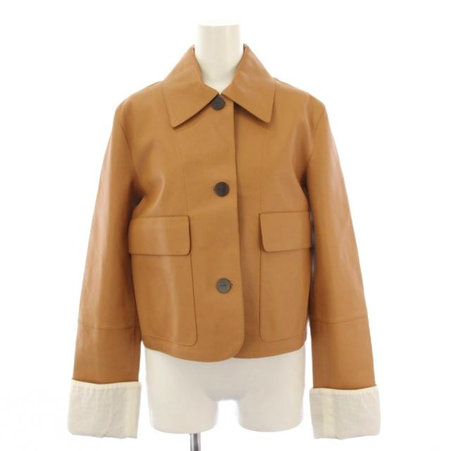 【中古】ロエベ LOEWE ラムレザー ターンアップジャケット クロップド丈 34 茶 S359Y19L36 /KH レディース
