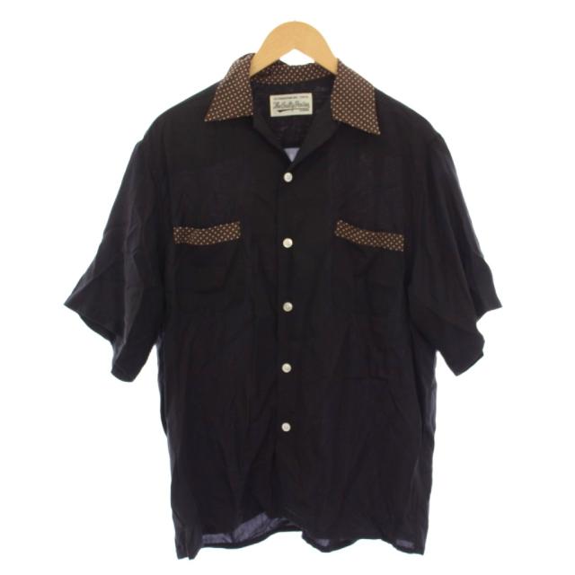 【中古】ワコマリア WACKO MARIA TWO-TONE 50’S SHIRT シャツ 半袖 ドット柄 S 黒 /BM メンズ