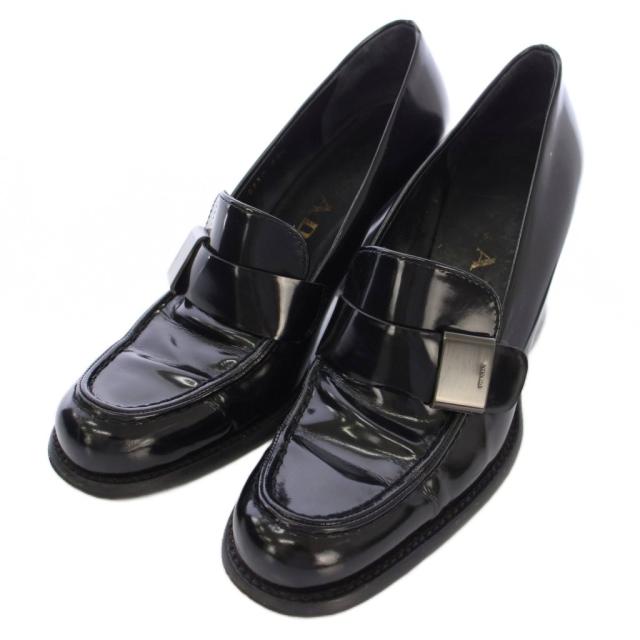 【中古】プラダ PRADA ローファー パンプス チャンキーヒール エナメル 35.5 黒 ブラック /TK レディース