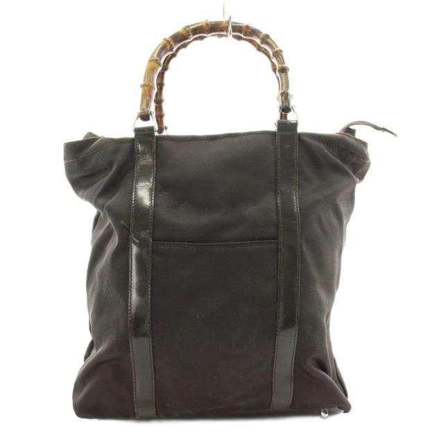【中古】グッチ GUCCI バンブーハンドル ハンドバッグ ナイロン レザー 茶 ブラウン 000・3754・0503 /AN15 ■OH