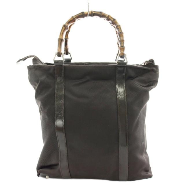 【中古】グッチ GUCCI バンブーハンドル ハンドバッグ ナイロン レザー 茶 ブラウン 000・3754・0503 /AN15 ■OH_1