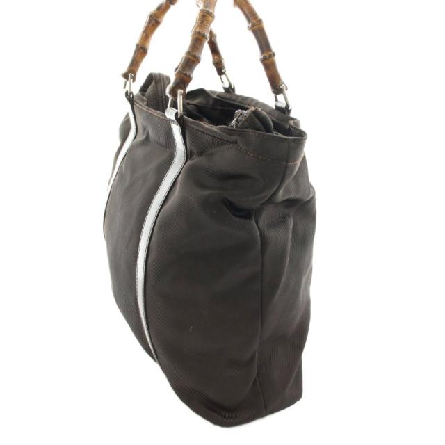 【中古】グッチ GUCCI バンブーハンドル ハンドバッグ ナイロン レザー 茶 ブラウン 000・3754・0503 /AN15 ■OH_3