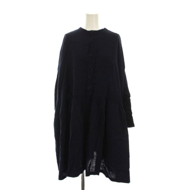 【中古】ネストローブ nest Robe 23SS 近江晒インディゴ染め チュニック ワンピース リネン混 F 紺 ネイビー 長袖