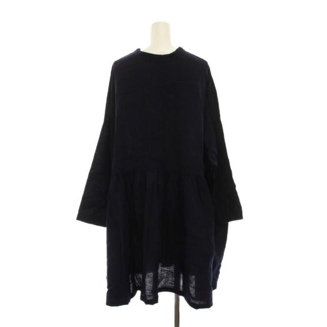 【中古】ネストローブ nest Robe 23SS 近江晒インディゴ染め チュニック ワンピース リネン混 F 紺 ネイビー 長袖_1