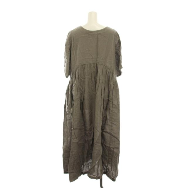 【中古】ネストローブ nest Robe 23SS リネン天然染めラウンド切り替え2wayワンピース ロング 半袖 F グレー