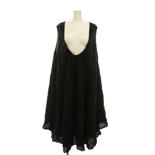 【中古】ネストローブ nest Robe 23SS リネン サークルヘムノースリーブワンピース ロング F 黒 ブラック