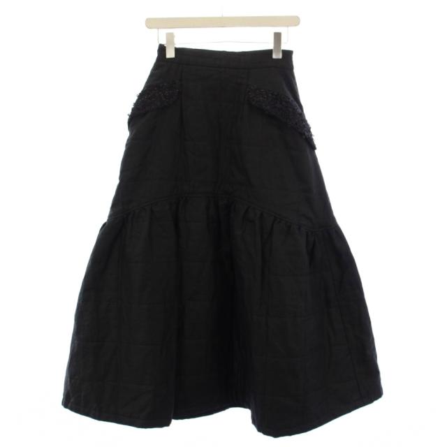 【中古】セントセシリア St.cecilia girlish ワッフルスカート ロング 中綿 リネン F 黒 STA24A01505 /BM レディース