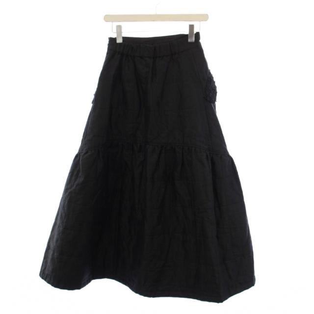 【中古】セントセシリア St.cecilia girlish ワッフルスカート ロング 中綿 リネン F 黒 STA24A01505 /BM レディース_1