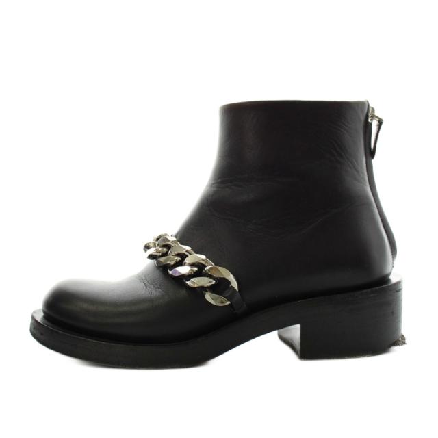 【中古】ジバンシィ GIVENCHY リカルド ティッシ期 ショートブーツ チャンキーヒール チェーン レザー 37 黒