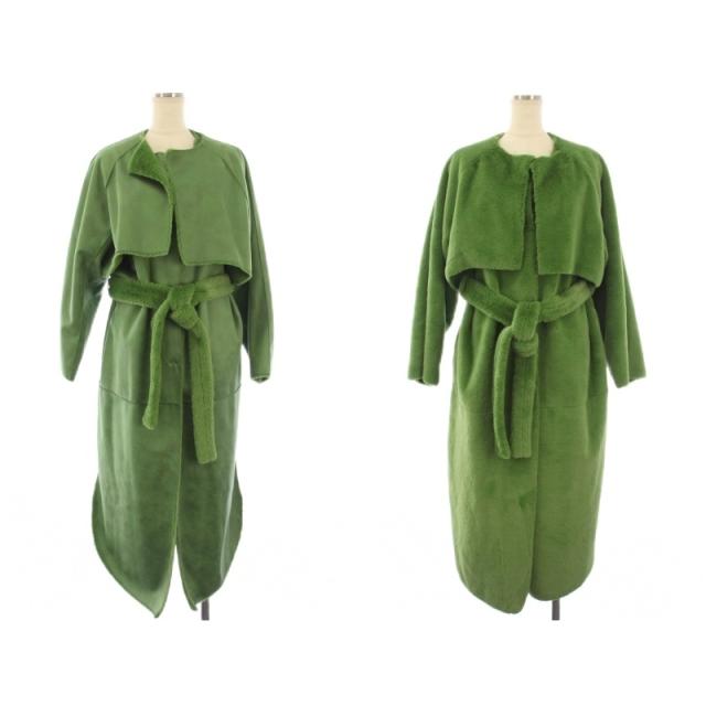 【中古】アメリヴィンテージ 22AW MANY WAY USEFUL BOA COAT 厚地の外套 ジレ 上衣 S 緑であること レディース