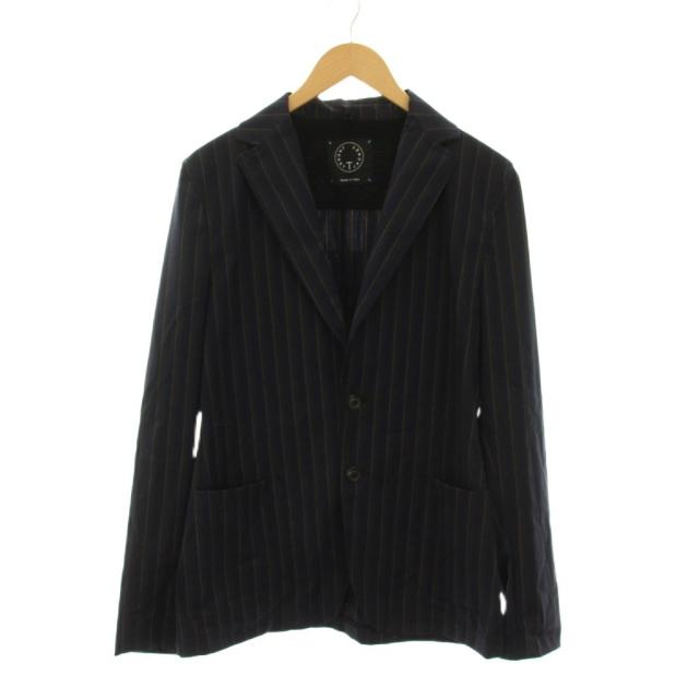 【中古】未使用品 ティージャケット T-JACKET テーラードジャケット ブレザー ストライプ アウター M 紺 ブラウン