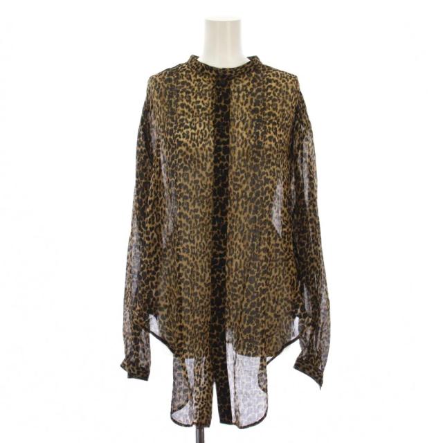 【中古】サンローラン パリ SAINT LAURENT PARIS シャツ ブラウス 長袖 ヒョウ柄 レオパード ウール 36 茶 レディース