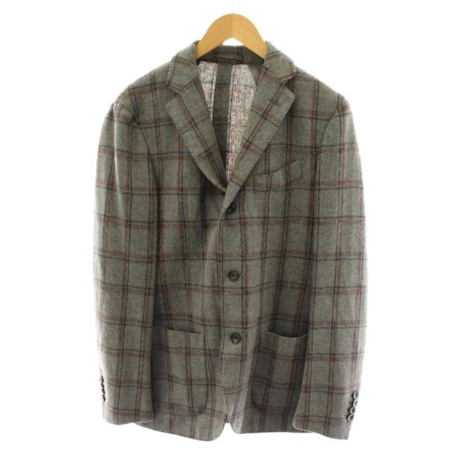 【中古】ラルディーニ LARDINI テーラードジャケット シングル チェック柄 ウール 46 グレー IC320AV-6 /AN48
