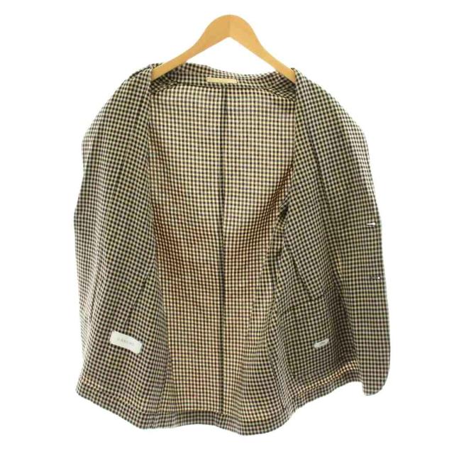 【中古】カルーゾ elba テーラードジャケット シングル チェック柄 リネン 麻 46 ベージュ 黒 MB01S37_3