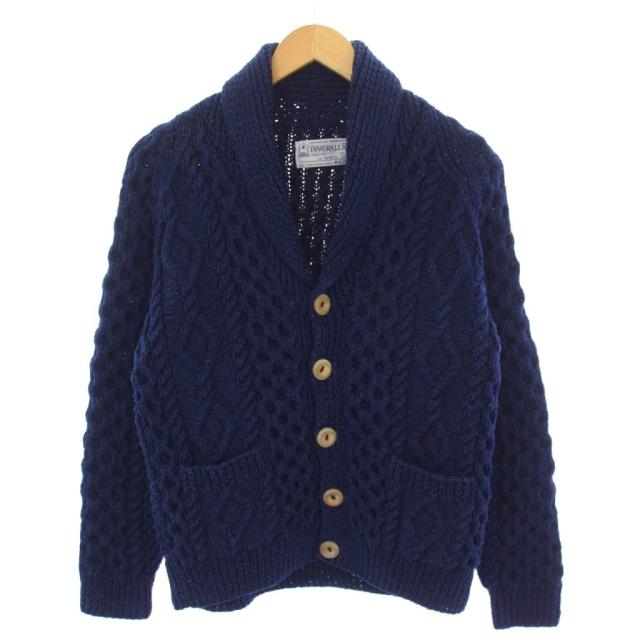 【中古】インバーアラン INVERALLAN SHIPS別注 ニット カーディガン 長袖 コットン ネイビー /BM メンズ