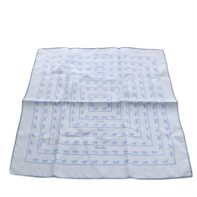 【中古】エルメス HERMES Saut Galop Canter Rack プチカレ スカーフ シルク 水色 ライトブルー /AN37 ■OH