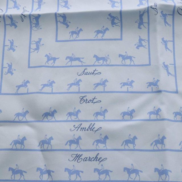 【中古】エルメス HERMES Saut Galop Canter Rack プチカレ スカーフ シルク 水色 ライトブルー /AN37 ■OH_4