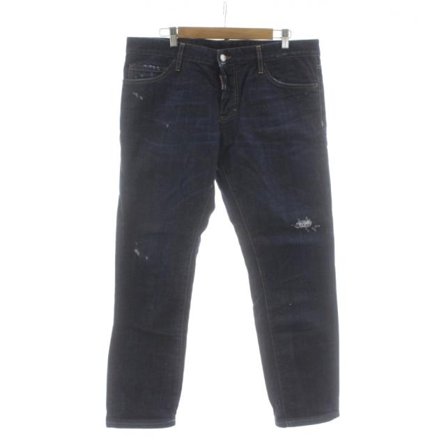 【中古】ディースクエアード DSQUARED2 デニムパンツ ジーンズ 52 紺 ネイビー ダメージ加工 ボタンフライ
