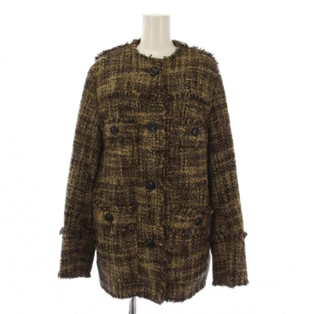 【中古】クラネ CLANE 22AW ノーカラー ツイード ジャケット 1 ベージュ 13103-0392 /BM レディース