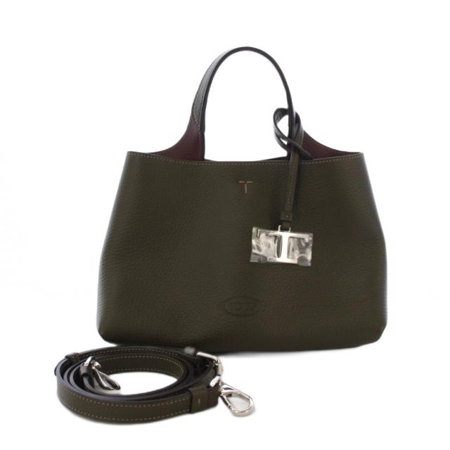 【中古】トッズ TOD'S Tタイムレス マイクロ ハンドバッグ ショルダーバッグ 2WAY レザー カーキ /KH レディース