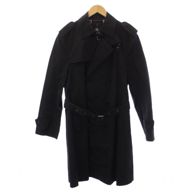 【中古】BURBERRY BLACK LABEL トレンチコート ロング ベルト 裏地チェック柄 L 黒 メンズ