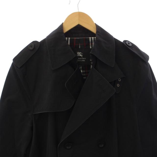 【中古】BURBERRY BLACK LABEL トレンチコート ロング ベルト 裏地チェック柄 L 黒 メンズ_4