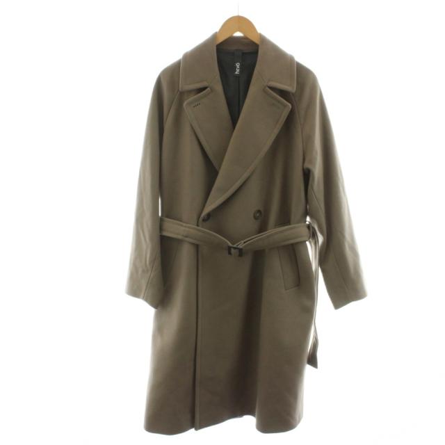 【中古】イーヴォ hevo ダブルブレストコート ロング ウール 46 ベージュ ベルト付き /RR メンズ