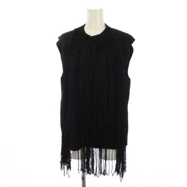 【中古】ジルサンダー JIL SANDER ニット ベスト プルオーバー フリンジ ウール 34 黒 /BM レディース