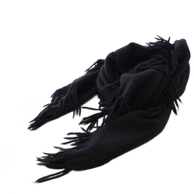 【中古】エルメス HERMES ストール マフラー フリンジ ウール カシミヤ混 黒 ブラック /YT ■OH レディース