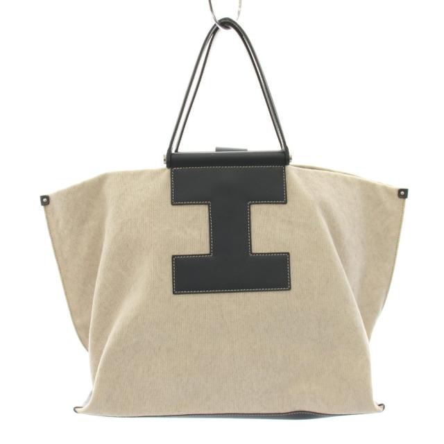 【中古】イアクッチ IACUCCI ソルベット SORBETTO L トートバッグ 帆布 なめし革 紺 象牙色 レディース