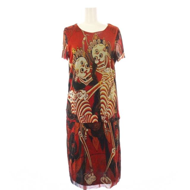 【中古】未使用品 ヴィヴィアンタム VIVIENNE TAM タグ付き スカル パワーネット ワンピース 半袖 ひざ丈 1 赤