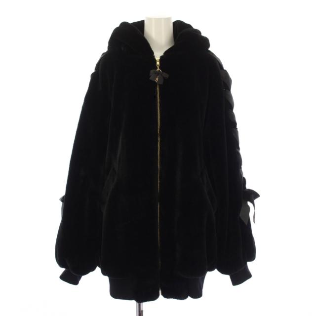 【中古】リズリサ LIZ LISA うさみみフードファーブルゾン ジャケット ジップアップ 0 黒 127-7001-1 /BM レディース