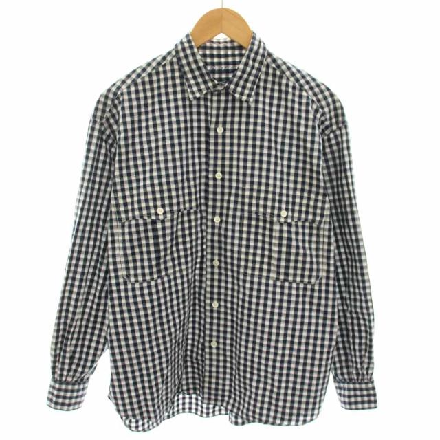 【中古】ポータークラシック Porter Classic ロールアップ ギンガムチェックシャツ 長袖 チェック柄 S 紺 白 メンズ