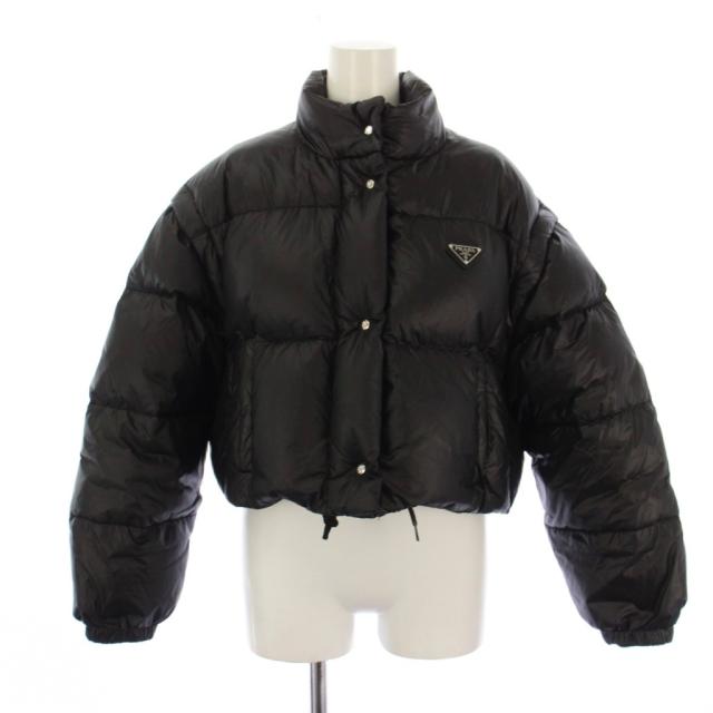 【中古】プラダ PRADA 23年製 Re-Nylon クロップドダウンジャケット 2WAY スタンドカラー 36 黒 291805 /KH