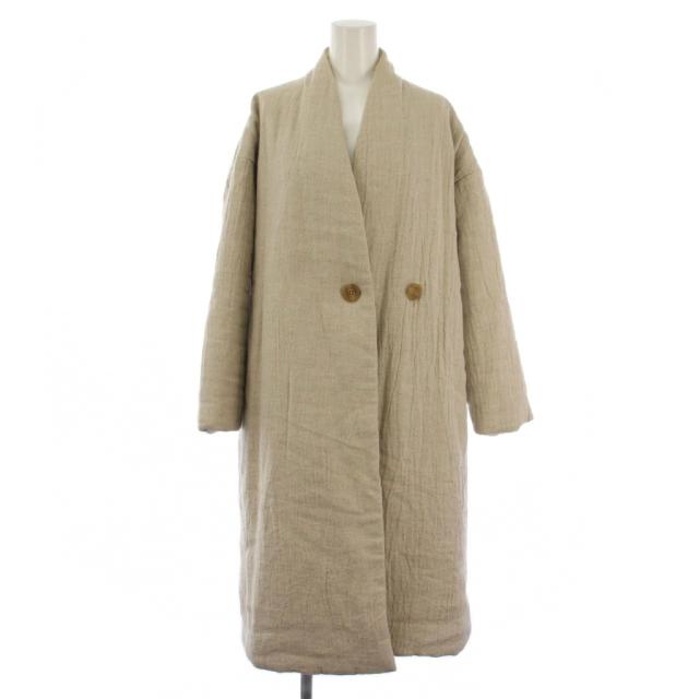 【中古】中川政七商店 中綿コート ノーカラーコート ロング リネン ウール ベージュ /BM レディース