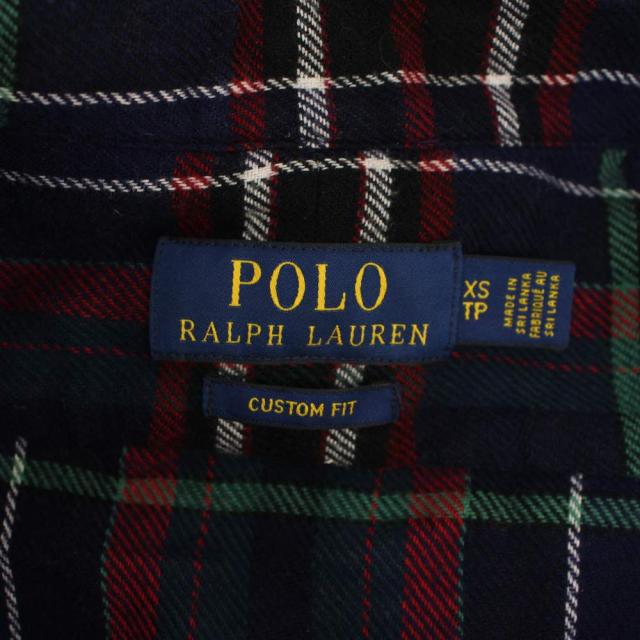 【中古】ポロ ラルフローレン POLO RALPH LAUREN CUSTOM FIT シャツ 長袖 チェック柄 ロゴ刺繍 XS ネイビー 赤 メンズ_2