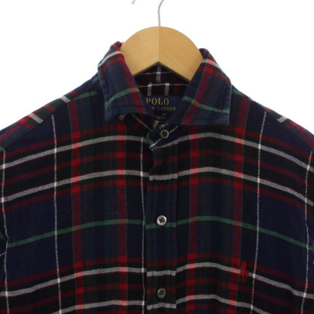【中古】ポロ ラルフローレン POLO RALPH LAUREN CUSTOM FIT シャツ 長袖 チェック柄 ロゴ刺繍 XS ネイビー 赤 メンズ_3