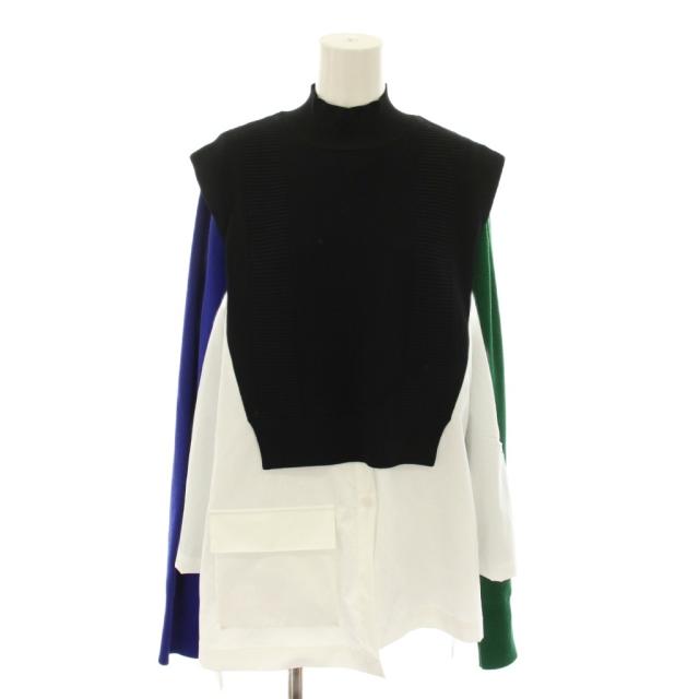 【中古】アンスリード 24SS ポケットシャツドッキングニット シャツ ブラウス 長袖 切替 F 黒 白 青 522412600201
